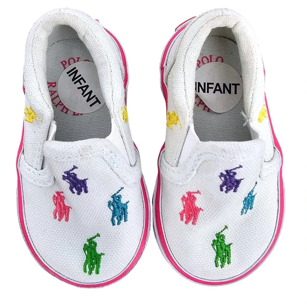 Polo Ralph Lauren Bal Harbour Repeat White Multi Pony Slip On Shoes Infant 2